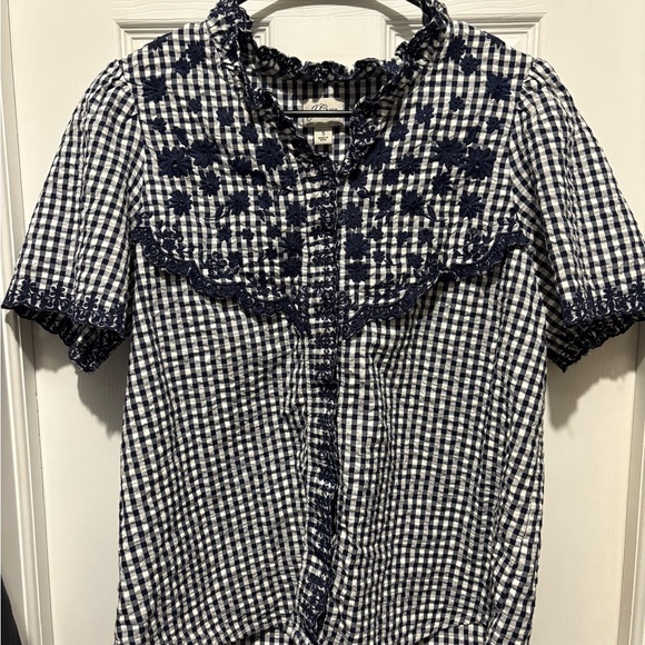 J. Crew Navy and White Checkered Kids Shirt - Picture 1 of 3